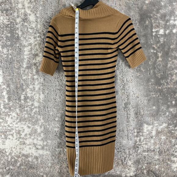Body Central Size S Striped Cowl Neck Sweater Dress Brown Short Sleeve - Picture 2 of 5